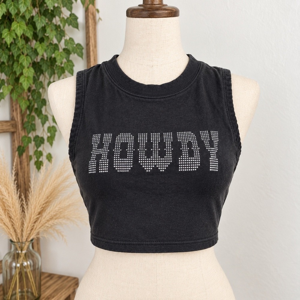 Urban Outfitters Howdy Studded Open Back Tank Top Black Small Cowgirl Western